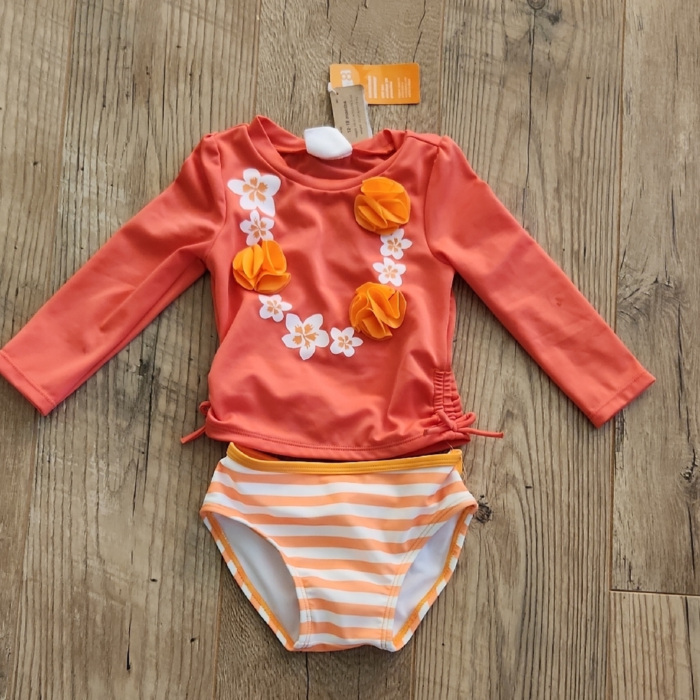 Kids Swim Set - Orange Floral Design